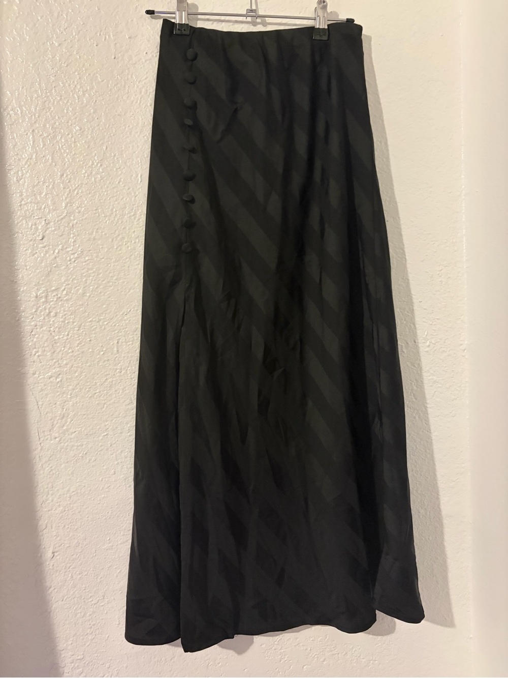 Forever 21 black striped Black Midi A-Line Skirt with Decorative Buttons
